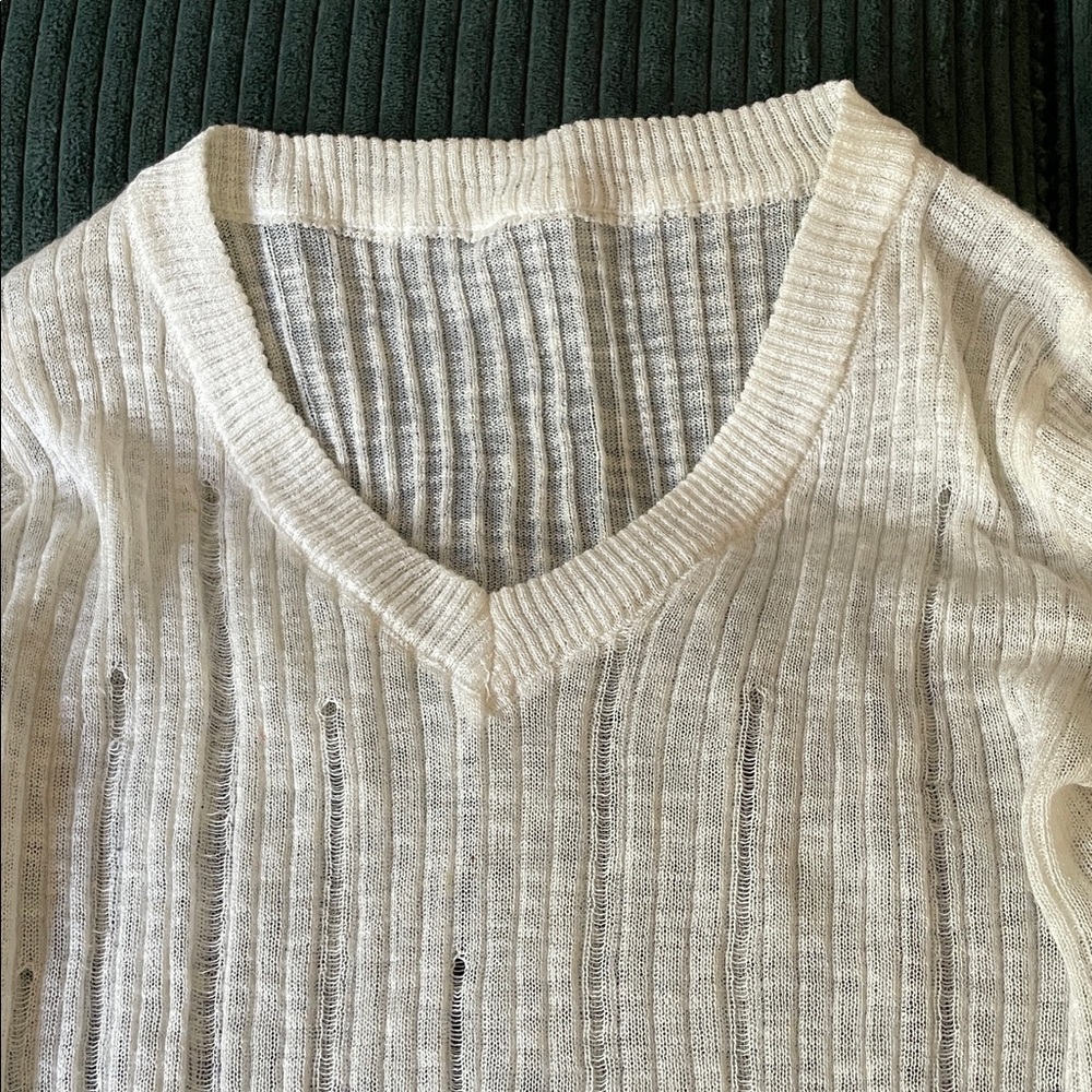 Cream Ribbed Knit Sweater - Picture 3 of 3